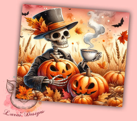 Halloween Skeleton with Pumpkins 20oz Tumbler Png, Straight & Tapered Tumbler Png, Halloween Tumbler Png, Digital Download PNG Sublimation Lara' s Designs 