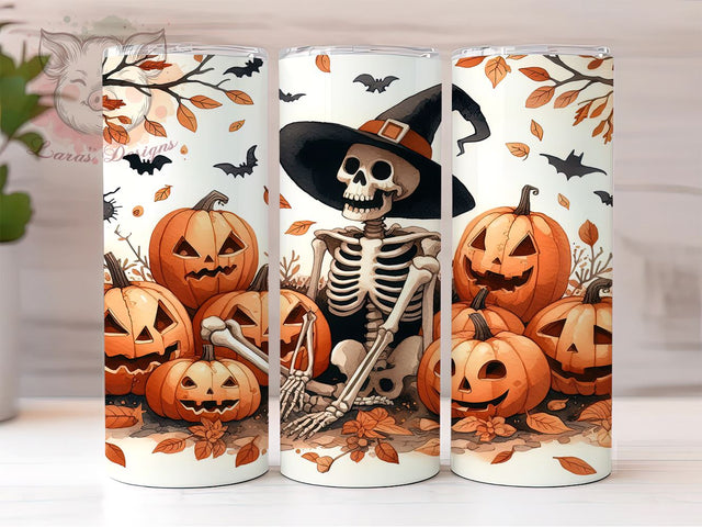 Halloween Skeleton with Pumpkins 20oz Tumbler Png, Straight & Tapered Tumbler Png, Skeleton Tumbler Png, Digital Download PNG Sublimation Lara' s Designs 
