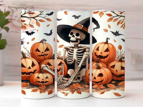 Halloween Skeleton with Pumpkins 20oz Tumbler Png, Straight & Tapered Tumbler Png, Skeleton Tumbler Png, Digital Download PNG Sublimation Lara' s Designs 