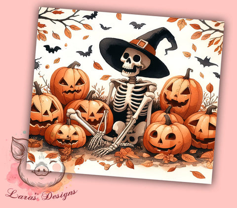 Halloween Skeleton with Pumpkins 20oz Tumbler Png, Straight & Tapered Tumbler Png, Skeleton Tumbler Png, Digital Download PNG Sublimation Lara' s Designs 