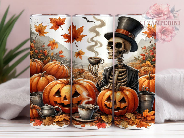 Halloween Skeleton with Pumpkins 20oz Tumbler Wrap PNG, Halloween Tumbler Png, Straight & Tapered Tumbler Wrap, Instant Digital Download Sublimation Li Zamperini 
