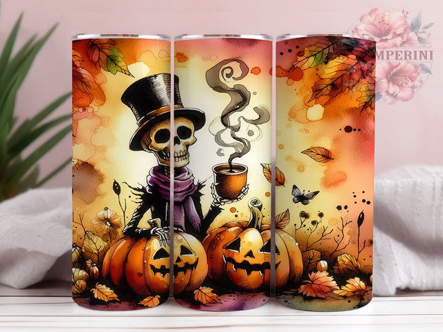 Halloween Skeleton with Pumpkins 20oz Tumbler Wrap PNG, Halloween Tumbler Png, Straight & Tapered Tumbler Wrap, Instant Digital Download Sublimation Li Zamperini 