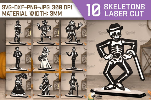 Halloween Skeletons Laser Cut Bundle. Wooden Skeletons SVG SVG Evgenyia Guschina 