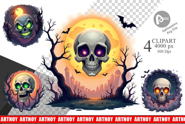Halloween Skull Glow Clipart Sublimation artnoy 