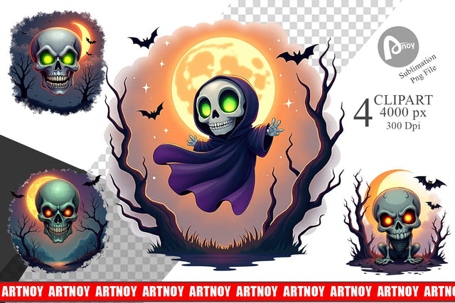 Halloween Skull Glow Clipart Sublimation artnoy 