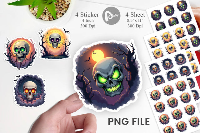 Halloween Skull Glow Sticker Sublimation artnoy 