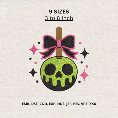 Halloween Skull Lollipop Bow Machine Embroidery Design – Cute Spooky Candy Embroidery File Embroidery/Applique DESIGNS PatternFeed8 