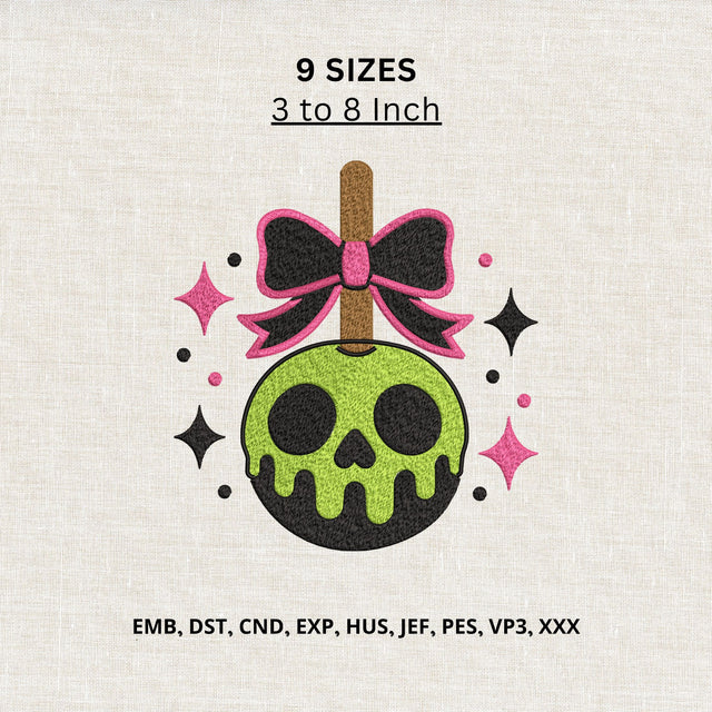 Halloween Skull Lollipop Bow Machine Embroidery Design – Cute Spooky Candy Embroidery File Embroidery/Applique DESIGNS PatternFeed8 