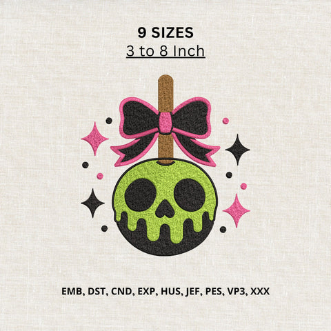 Halloween Skull Lollipop Bow Machine Embroidery Design – Cute Spooky Candy Embroidery File Embroidery/Applique DESIGNS PatternFeed8 
