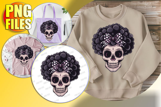 Halloween Skull with Bow Sublimation Design - Cute PNG Sublimation afrosvg 