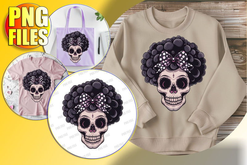 Halloween Skull with Bow Sublimation Design - Cute PNG Sublimation afrosvg 