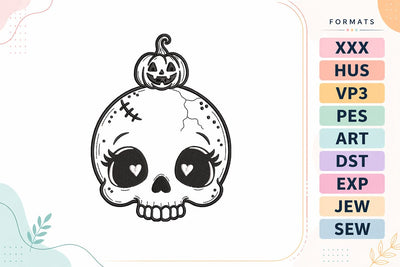 Halloween Skull with Pumpkin Machine Embroidery Design Embroidery/Applique DESIGNS sg embroidery 