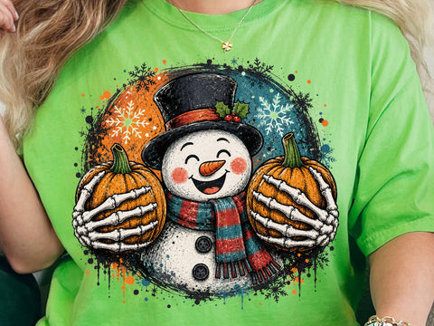 Halloween Snowman Shirt PNG, Spooky Snowman Skeleton Hands Pumpkin PNG, Fall Winter Christmas Sublimation Design, Spooky Season T-Shirt PNG SVG DesignDestine 