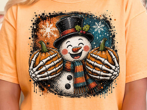 Halloween Snowman Shirt PNG, Spooky Snowman Skeleton Hands Pumpkin PNG, Fall Winter Christmas Sublimation Design, Spooky Season T-Shirt PNG SVG DesignDestine 