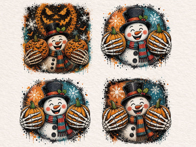 Halloween Snowman Shirt PNG, Spooky Snowman Skeleton Hands Pumpkin PNG, Fall Winter Christmas Sublimation Design, Spooky Season T-Shirt PNG SVG DesignDestine 