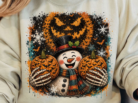 Halloween Snowman Shirt PNG, Spooky Snowman Skeleton Hands Pumpkin PNG, Fall Winter Christmas Sublimation Design, Spooky Season T-Shirt PNG SVG DesignDestine 