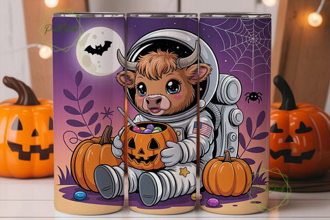 Halloween Space Cow 20oz Tumbler Wrap Sublimation PixelChick 