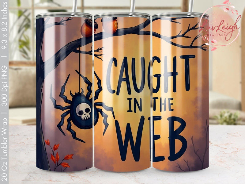 Halloween Spider Caught in the Web Tumbler wrap PNG Sublimation Luvleigh Digitals 