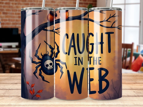 Halloween Spider Caught in the Web Tumbler wrap PNG Sublimation Luvleigh Digitals 