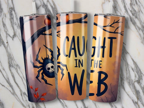 Halloween Spider Caught in the Web Tumbler wrap PNG Sublimation Luvleigh Digitals 