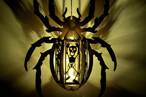 Halloween Spider Lantern with Sceletons Wood Cut Template SVG LaserCutano 