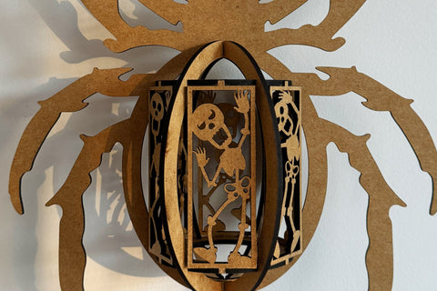 Halloween Spider Lantern with Sceletons Wood Cut Template SVG LaserCutano 