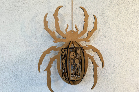 Halloween Spider Lantern with Sceletons Wood Cut Template SVG LaserCutano 