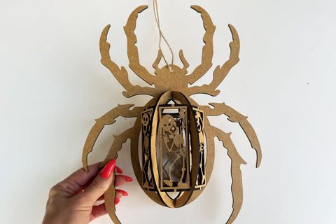 Halloween Spider Lantern with Sceletons Wood Cut Template SVG LaserCutano 