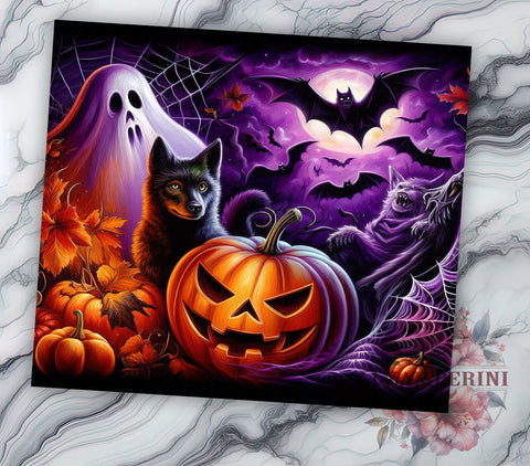 Halloween Spooky 20oz Tumbler Wrap PNG, Halloween Monsters Tumbler PNG Sublimation Design, Straight & Tapered Tumbler Wrap, Instant Digital Download Sublimation Li Zamperini 