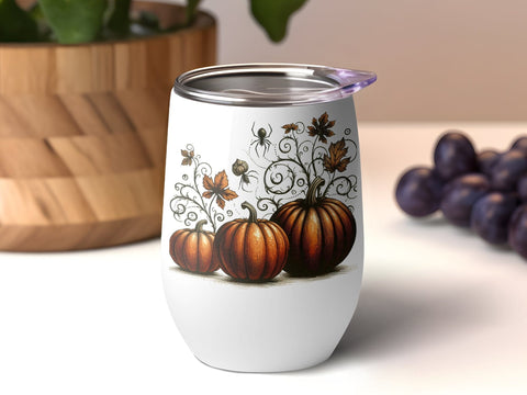 Halloween Spooky Autumn Pumpkins with Spider and Leaves PNG Sublimation Luvleigh Digitals 