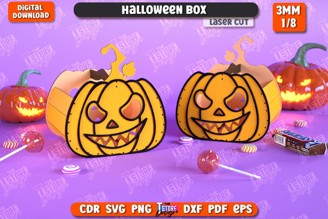 Halloween Spooky Box Laser Cut, Candy Treat Basket SVG SVG, Trick or Treat SVG, Spooky Gift Box, Happy Halloween Decor SVG, Wooden Treat Storage Box SVG The T Store Design 
