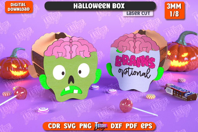 Halloween Spooky Box Laser Cut, Candy Treat Basket SVG SVG, Trick or Treat SVG, Spooky Gift Box, Happy Halloween Decor SVG, Wooden Treat Storage Box SVG The T Store Design 