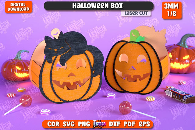 Halloween Spooky Box Laser Cut, Candy Treat Basket SVG SVG, Trick or Treat SVG, Spooky Gift Box, Happy Halloween Decor SVG, Wooden Treat Storage Box SVG The T Store Design 