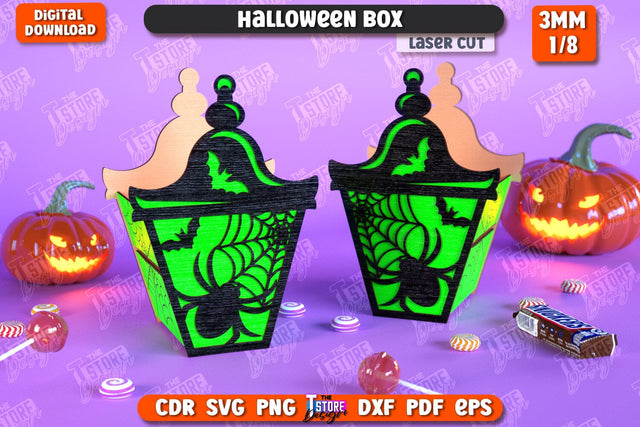Halloween Spooky Box Laser Cut, Candy Treat Basket SVG SVG, Trick or Treat SVG, Spooky Gift Box, Happy Halloween Decor SVG, Wooden Treat Storage Box SVG The T Store Design 