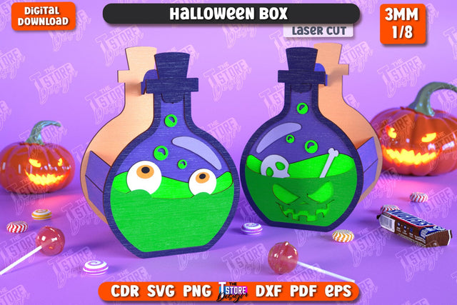 Halloween Spooky Box Laser Cut, Candy Treat Basket SVG SVG, Trick or Treat SVG, Spooky Gift Box, Happy Halloween Decor SVG, Wooden Treat Storage Box SVG The T Store Design 