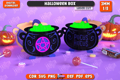 Halloween Spooky Box Laser Cut, Candy Treat Basket SVG SVG, Trick or Treat SVG, Spooky Gift Box, Happy Halloween Decor SVG, Wooden Treat Storage Box SVG The T Store Design 