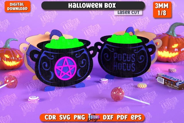 Halloween Spooky Box Laser Cut, Candy Treat Basket SVG SVG, Trick or Treat SVG, Spooky Gift Box, Happy Halloween Decor SVG, Wooden Treat Storage Box SVG The T Store Design 