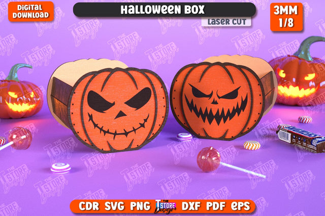 Halloween Spooky Box Laser Cut, Candy Treat Basket SVG SVG, Trick or Treat SVG, Spooky Gift Box, Happy Halloween Decor SVG, Wooden Treat Storage Box SVG The T Store Design 
