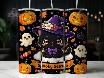 Halloween Spooky Cute Cat 20oz Tumbler, Spooky cute cat, Halloween tumbler wrap, 20oz skinny tumbler, Cute cat halloween, Halloween cat print, Sublimation halloween design, Spooky cat wrap Sublimation SvggirlplusArt 
