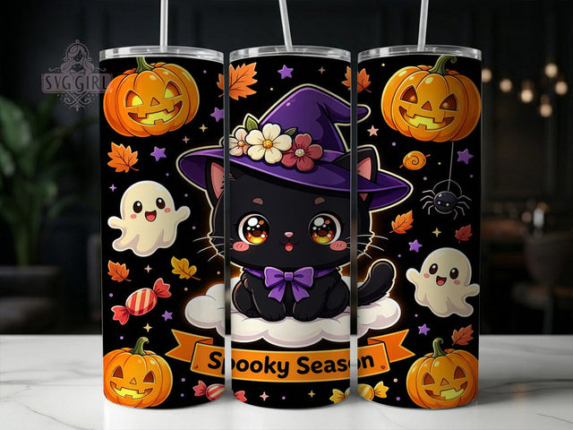 Halloween Spooky Cute Cat 20oz Tumbler, Spooky cute cat, Halloween tumbler wrap, 20oz skinny tumbler, Cute cat halloween, Halloween cat print, Sublimation halloween design, Spooky cat wrap Sublimation SvggirlplusArt 
