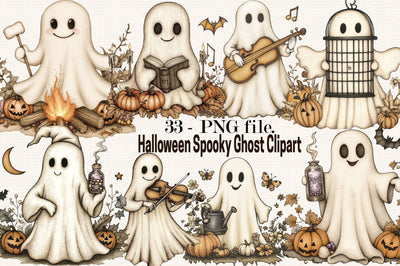 Halloween Spooky Ghost Clipart Bundle. Sublimation SVGArt 