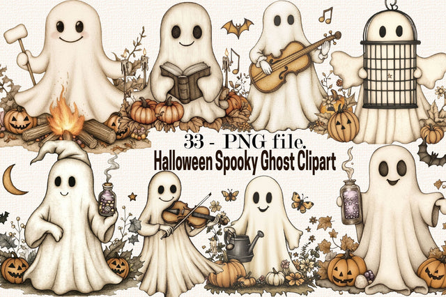 Halloween Spooky Ghost Clipart Bundle. Sublimation SVGArt 