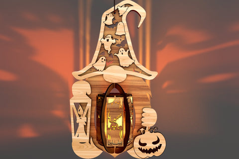 Halloween Spooky Gnome Lanterns, Wood Cut Templates SVG LaserCutano 