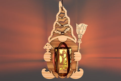 Halloween Spooky Gnome Lanterns, Wood Cut Templates SVG LaserCutano 