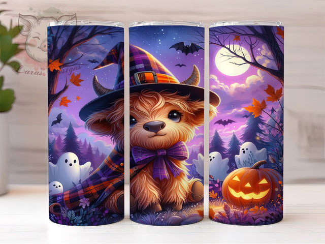 Halloween Spooky Highland Cow Tumbler, Halloween Cow Wrap, 20oz Sublimation, Spooky Cow Cup, Highland Cow Design, Halloween Drinkware, Cute Cow Tumbler Sublimation Lara' s Designs 