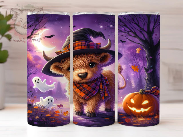Halloween Spooky Highland Cow Tumbler, Halloween Cow Wrap, 20oz Sublimation, Spooky Cow Cup, Highland Cow Design, Halloween Drinkware, Cute Cow Tumbler Sublimation Lara' s Designs 