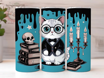 Halloween Spooky Librarian Cat Tumbler, Librarian Mug, Spooky Cat Art, Book Lover Gift, 20Oz Tumbler Wrap, Sublimation Design, Cozy Gothic Print Sublimation Lara' s Designs 