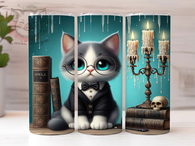 Halloween Spooky Librarian Cat Tumbler, Librarian Mug, Spooky Cat Art, Book Lover Gift, 20Oz Tumbler Wrap, Sublimation Design, Cozy Gothic Print Sublimation Lara' s Designs 