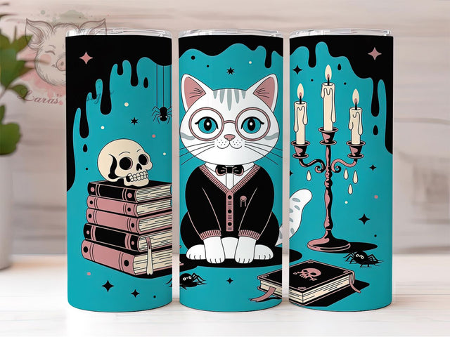 Halloween Spooky Librarian Cat Tumbler, Librarian Mug, Spooky Cat Art, Book Lover Gift, 20Oz Tumbler Wrap, Sublimation Design, Cozy Gothic Print Sublimation Lara' s Designs 