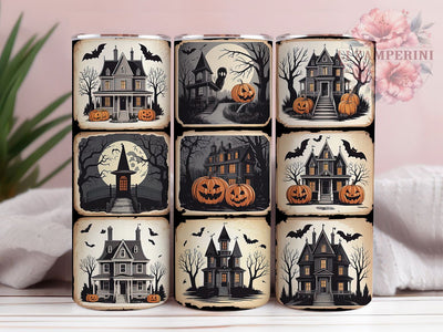Halloween Stamps Pumpkin Bat Tumbler, Pumpkin Bat Wrap, Haunted House Cup, Jack‑o’-Lantern Drinkware, 20Oz Sublimation Design, Spooky Fall Mug, Vintage Halloween Tumbler Sublimation Li Zamperini 